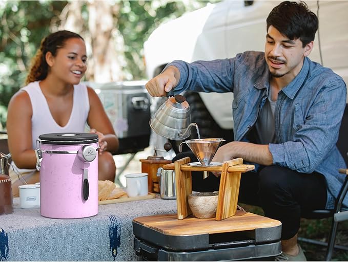 35OZ Coffee Canister for ground coffee with Date Tracker,pink 304 Stainless Steel Kitchen Food Airtight storage container for Coffee Beans or Grounds, Tea, Sugar-CasaMuseHome