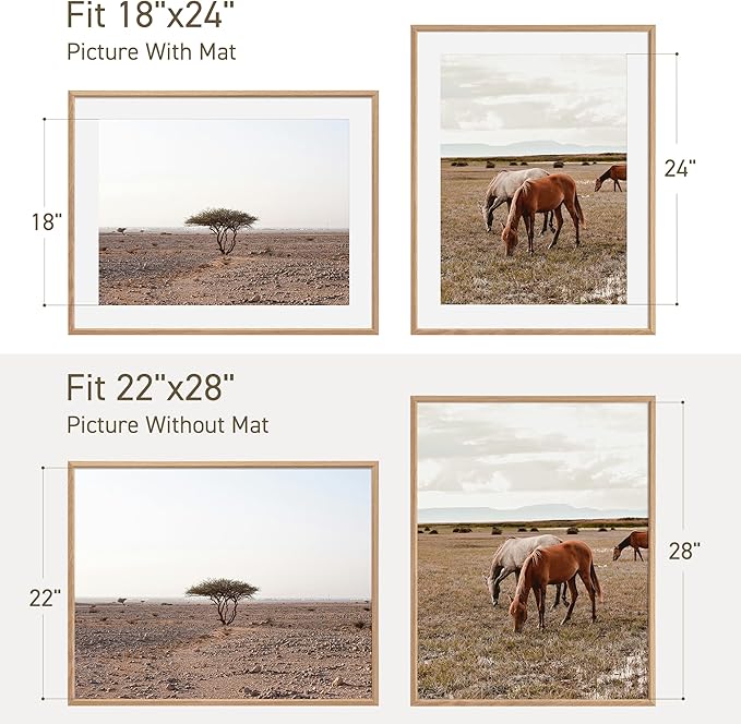 22x28 Poster Frame Set of 2 Natural Solid Oak Photo Frames with 18x24 Removable Mat Wall Hanging Large Handcrafted Frame with HD Plexiglass Wall and Tabletop Display Large Picture Frame-CasaMuseHome