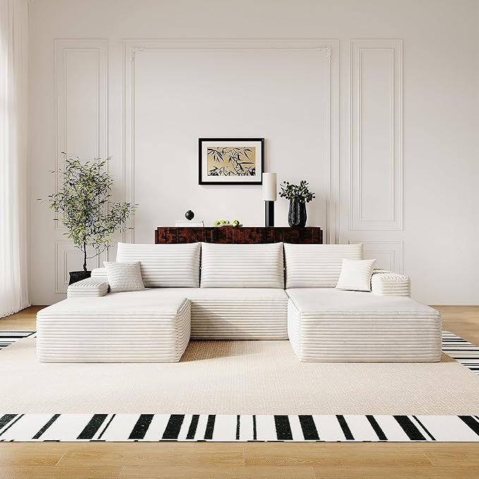 108" Sectional Couches for Living Room Modern Modular Sofa with L-Shape Couchs Upholstered Boneless Couch Deep Seat Sectional Couch with Chaise (White, Right Facing Chaise+2Seaters+1Ottoman)-CasaMuseHome