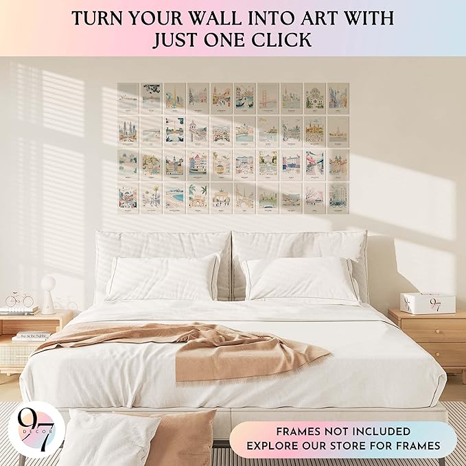 97 DECOR Vintage Travel Decor Posters - World Travel Wall Art Prints, Retro Popular Cities Photo Collage Kit, Trendy City Landscape Aesthetic Pictures for Teen Dorm Bedroom Decorations (40 Pcs, 4"x6")-CasaMuseHome