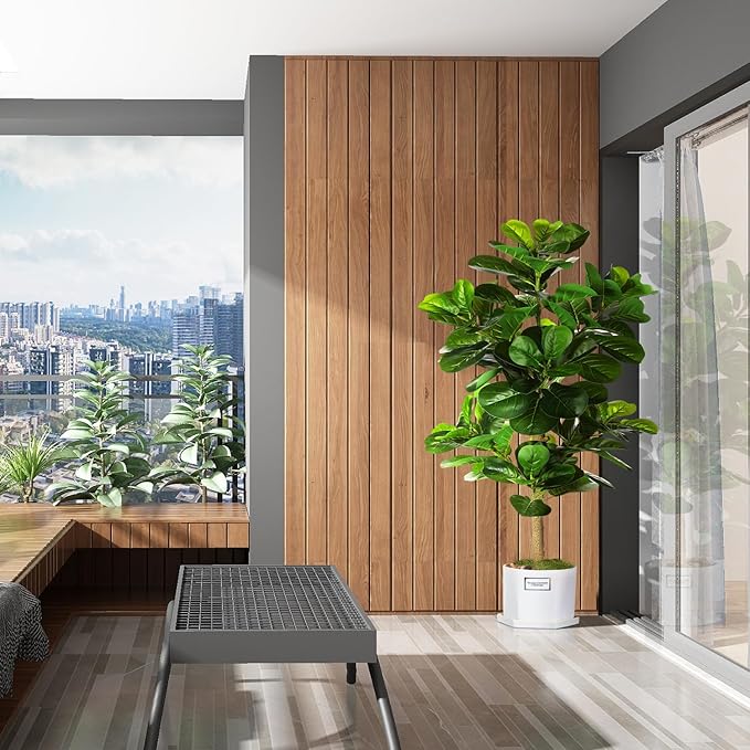 5ft Artificial Fiddle Leaf Fig Tree (60in) with Plastic Nursery Pot Faux Tree, Ficus Lyrata Fake Plant for Office House Farmhouse Living Room Home Decor (Indoor/Outdoor)-CasaMuseHome