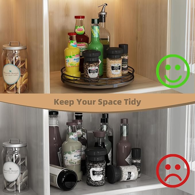 Acacia Wood 10" Lazy Susan Turntable Organizer for Table Top, Farmhouse Round Wooden Lazy Susan for Cabinet Kitchen Centerpieces Coffee Table, for Condiments Spices, Bathroom Vanity Tray Decor-CasaMuseHome