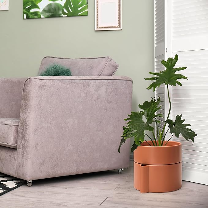 8 Inch Self-Watering Planter Pot with Terracotta Insert, Deep Water Reservoir, and Ceramic-Alike BPA-Free Plastic Planter Pot for Plant, Modern Planter for Houseplants, Terracotta, 53-A-T-3-CasaMuseHome