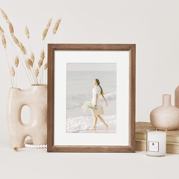 8x10 Picture Frame Set of 4 Natural Solid Walnut Photo Frames with 5x7 Removable Mat Wall Hanging Large Handcrafted Frame with HD Plexiglass Wall and Tabletop Display Large Poster Frame-CasaMuseHome