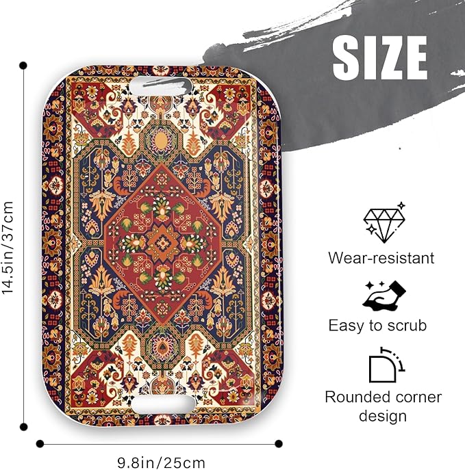 Serving Trays with Handles, 14.5 x 9.8 inch Rectangular Plastic Tray for Restaurant, Kitchen, Dark Red Pattern-CasaMuseHome