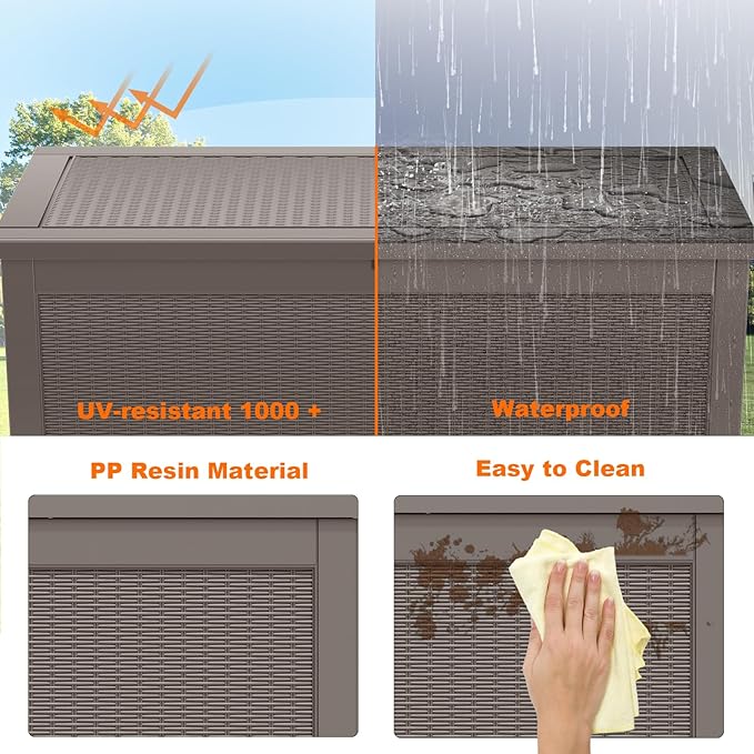 260 Gallon Resin Deck Box, Lockable Patio Outdoor Storage Box for Furniture, Garden Tools and Tools Storage, Waterproof Outside Storage Boxes - Grey-CasaMuseHome