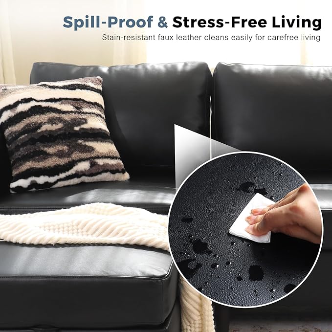 118.5" Oversized Modular Sectional Sofa, Faux Leather 6 Seater U Shaped Couch with Movable Ottoman and Storage Seat with Reversible Chaise Deep Seat for Living Room Black-CasaMuseHome