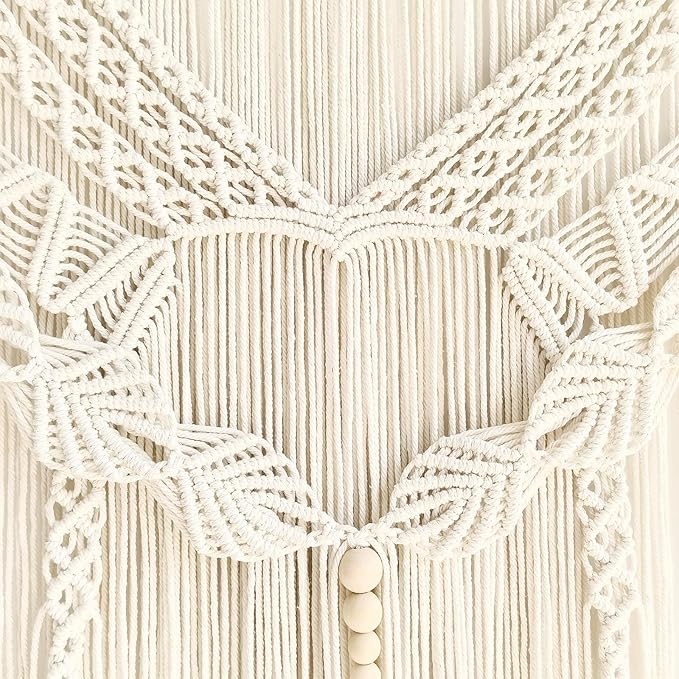 Achart Macrame Wall Hanging Large- Boho Wall Decor- large wall art- Wall Decor Living Room- Macrame Tapestry Boho Decor for Bedroom (Leaf &Wood Bead)-CasaMuseHome