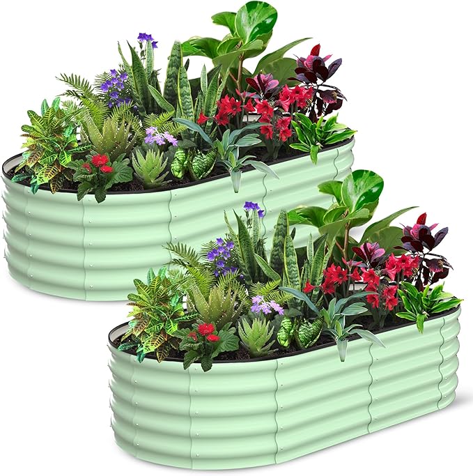 2 Pcs 6x3x1.5ft Oval Raised Garden Bed, Galvanized Raised Beds,Open-Ended Base Metal Raised Planter Beds,Garden Bed Outdoor,Planter Raised Boxes for Vegetables, Flowers,Tool-Free Asse,Green-CasaMuseHome