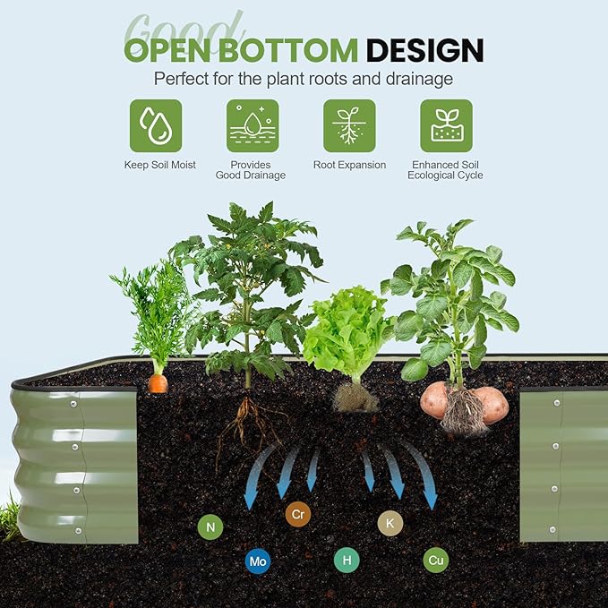 5-in-1 Adjustable Raised Garden Bed Kit | Galvanized Planter Boxes for Vegetables, Flowers | 12" Tall, Multiple Sizes (8x3x1ft, 9x2x1ft, 10x1x1ft, 6x5x1ft, 7x4x1ft) | Outdoor Metal Raised Bed, Green-CasaMuseHome