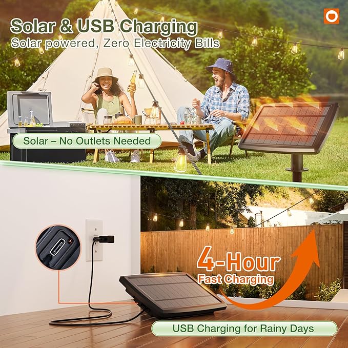 addlon 102(96+6) FT Solar String Lights Waterproof,Patio Light Solar Powered with Remote & USB Port 3 Modes, 30+2 LED Shatterproof Bulbs Outdoor Lighting for Camping Backyard Garden-CasaMuseHome