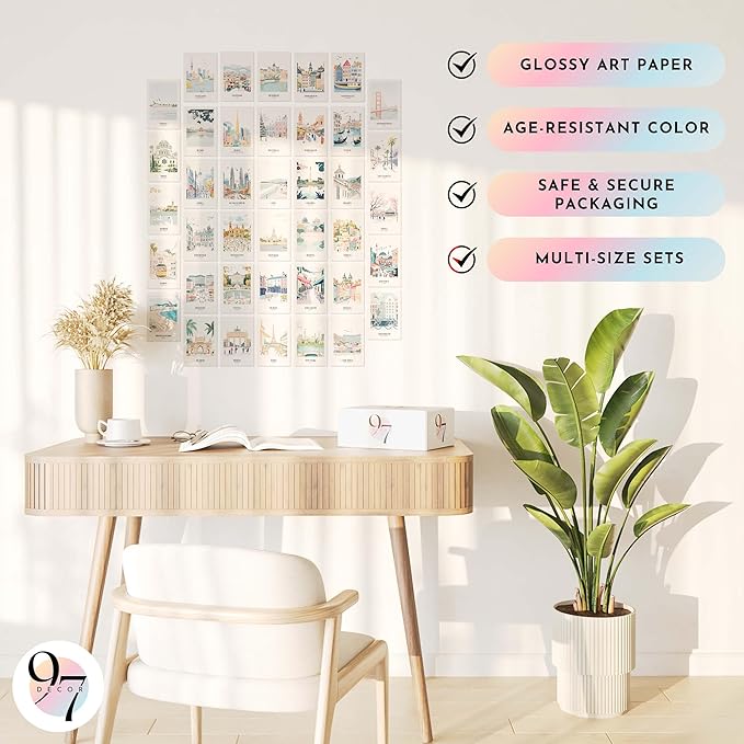 97 DECOR Vintage Travel Decor Posters - World Travel Wall Art Prints, Retro Popular Cities Photo Collage Kit, Trendy City Landscape Aesthetic Pictures for Teen Dorm Bedroom Decorations (40 Pcs, 4"x6")-CasaMuseHome