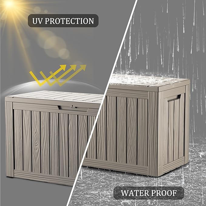 80 Gallon Lockable Resin Deck Box, Waterproof & UV-Resistant Outdoor Storage Box for Outdoor Cushion Storage, Garden Tools & Pool Accessories Storage, Gray-CasaMuseHome