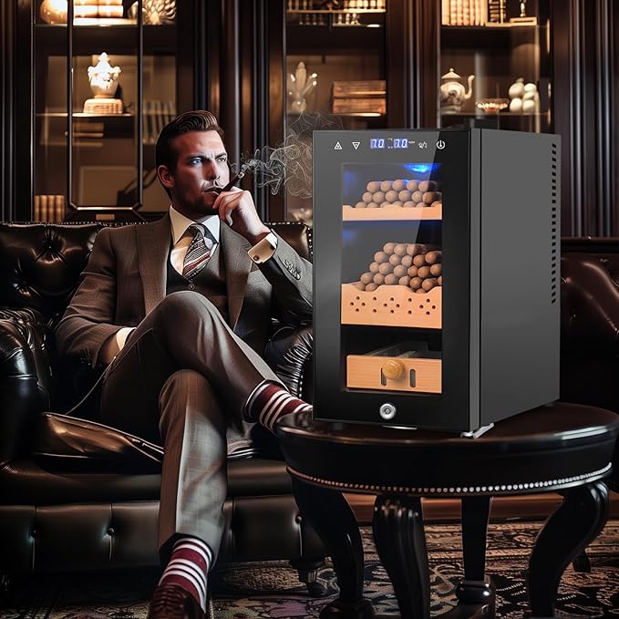 25L Cigar Electric Humidor, 200 Counts Large Capacity,Thermostatic Electric Cooler Cabinet with Digital LED Screen, Safety Lock,Smart Humidity & Temp Control, Gifts for Men-CasaMuseHome