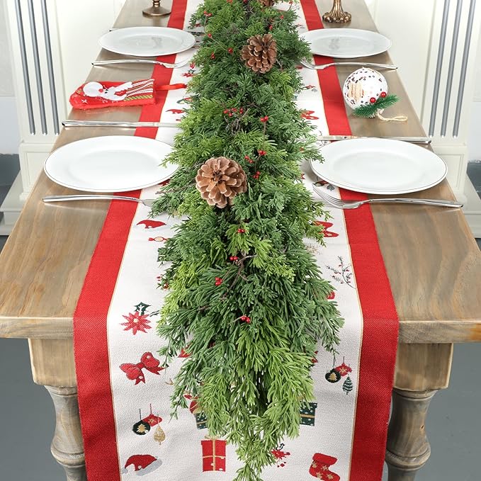6 Ft Real Touch Christmas Garland Indoor with Pine Cone,Thick and Lush，Soft Bendable Mantle Garland Christmas, Lifelike Cedar Garland, Christmas Garland for Mantle,Indoor Christmas Decorations-CasaMuseHome
