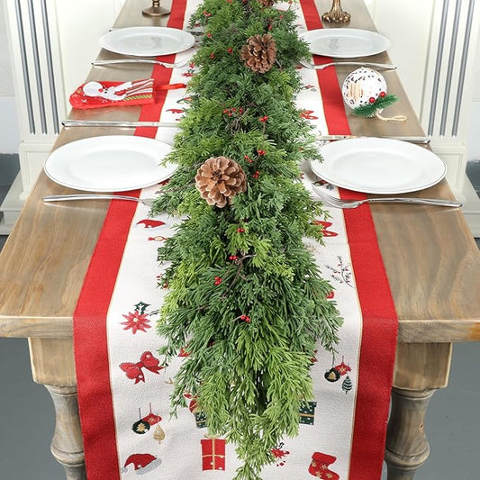 6 Ft Real Touch Christmas Garland Indoor with Pine Cone,Thick and Lush，Soft Bendable Mantle Garland Christmas, Lifelike Cedar Garland, Christmas Garland for Mantle,Indoor Christmas Decorations-CasaMuseHome