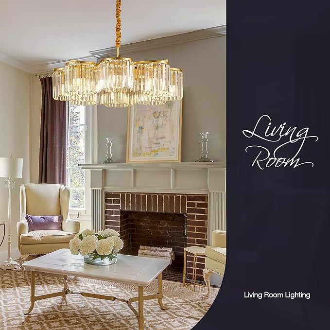 30.3“ Gold Semi Flush Mount Ceiling Light Fixtures, 8-Light Gold Modern Crystal Chandelier Height Adjustable Pendant Lighting for Bedroom Entryway Hallway Kitchen Island Living Room Foyer-CasaMuseHome