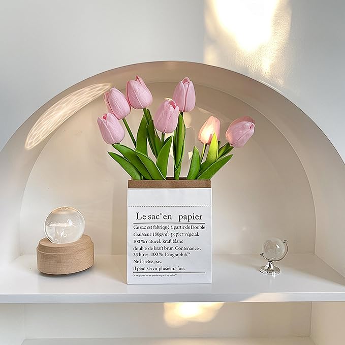 20pcs Pink Artificial Tulip Fake Flower 12.9 Inch Spring Mother's Day Easter Gift for Home Kitchen Wedding Decoration-CasaMuseHome