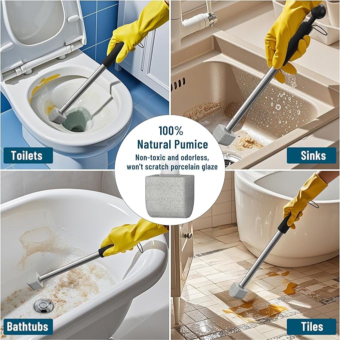 2025 New Pumice Toilet Cleaner 17inch with Handle - Toilet, Pool & Tub Hard Water Stain Remover (1handle+8pumice)-CasaMuseHome