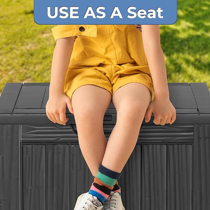 35 Gallon Outdoor Storage Box Waterproof Lockable Resin Deck Box Large, Patio Storage Bin for Pool Accessories Cushion Furniture, Garden Tools, UV-Resistant Outside Delivery Black-CasaMuseHome