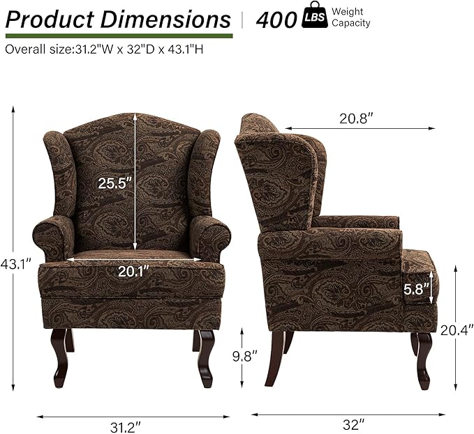 Accent Chair, High Back Upholstered Armchair with High Resilience Sponge & Wood Legs, Mid-Century Modern Comfy Single Sofa Reading Chairs for Living Room, Bedroom (Cranberry, Set of 2)-CasaMuseHome