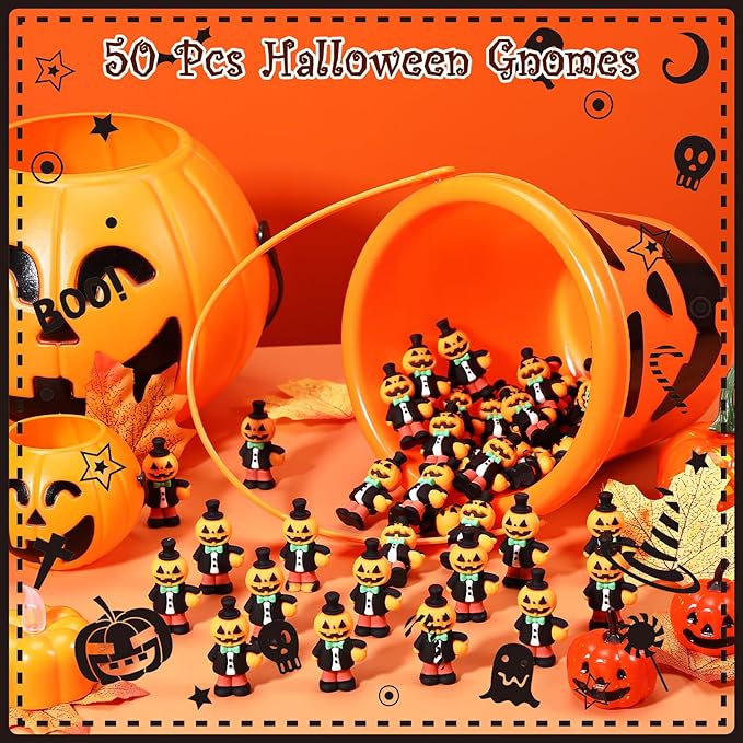 50 Pcs Halloween Mini Figurines Tiny Pumpkin Figures to Hide and Seek Rubber Wizard Miniatures Ornaments Gifts for Halloween Party Favors Table Decorations(Pumpkin)-CasaMuseHome