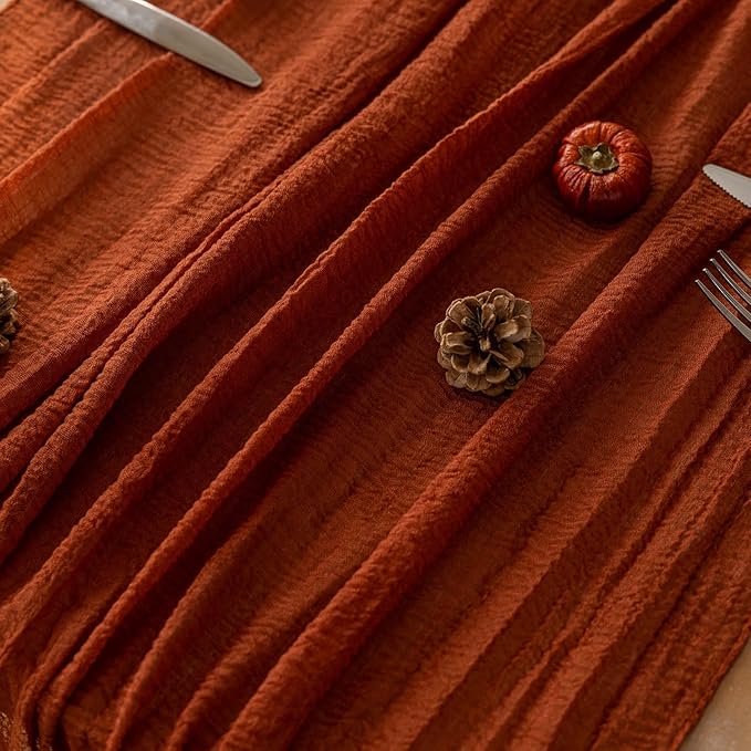 6pcs Fall Terracotta Table Runner Rust Gauze Rustic Cheesecloth 120 Inch 10 FT for Wedding Baby Shower Bridal Shower Birthday Engagement Garden Party Sheer Boho Thanksgiving Decorations-CasaMuseHome