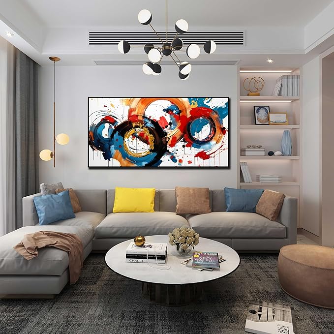 Abstract Wall Art With Black Wood Frames Large Canvas Prints Modern Living Room Bedroom Home Office Wall Decor Framed Colorful Circle Abstract Picture Ready to Hang Size 30x60-CasaMuseHome