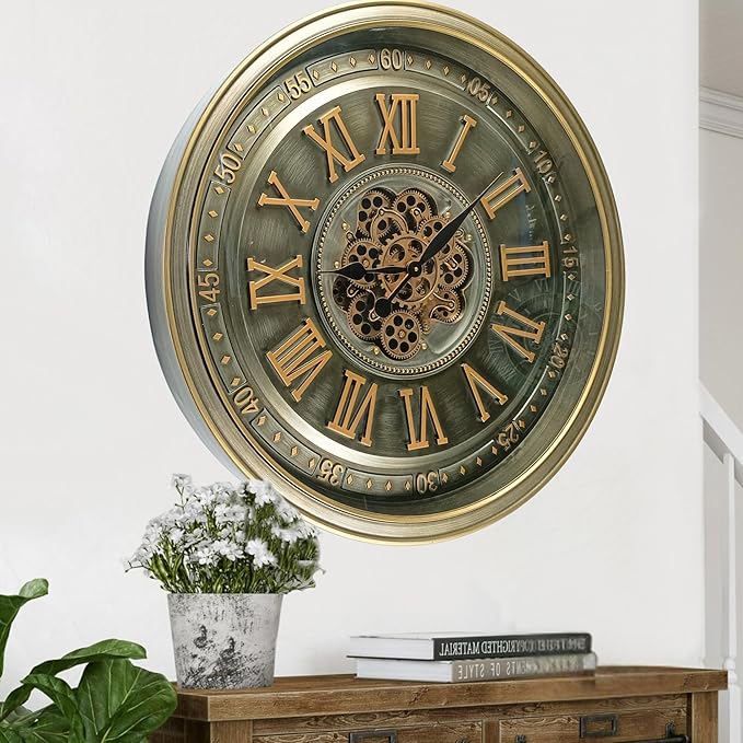 32'' Inch Real Moving Gear Wall Clock Ireland Line (Brass Antique, 32 inches (80 cm))-CasaMuseHome