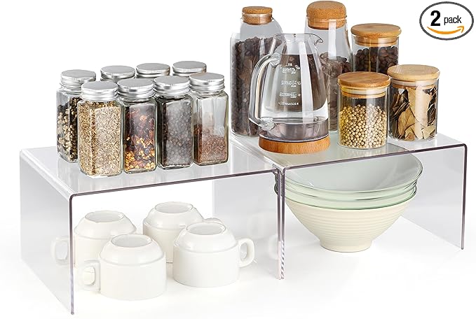 Acrylic Cabinet Organizer, Shelf Organizer, Set of 2 Spice Organization for Cabinet, Spice Rack, Stackable Kitchen Countertop Organizer | Cupboard, Pantry Shelves, and Storage Space Saver-CasaMuseHome