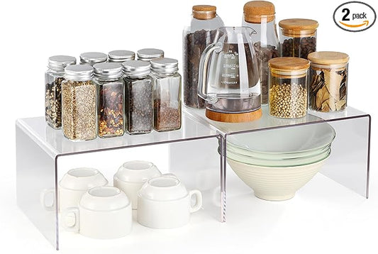 Acrylic Cabinet Organizer, Shelf Organizer, Set of 2 Spice Organization for Cabinet, Spice Rack, Stackable Kitchen Countertop Organizer | Cupboard, Pantry Shelves, and Storage Space Saver-CasaMuseHome