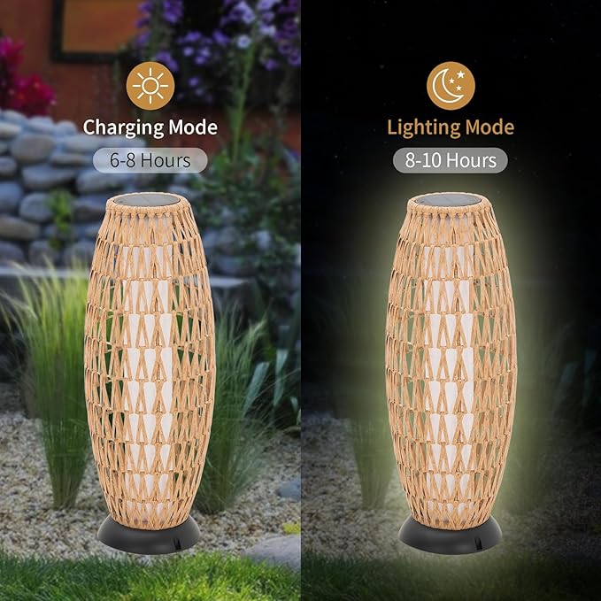 2 Pack Large Patio Solar Powered Lanterns for Garden Outdoor Decorative Floor Lamp Water-Resistant Wicker Lights for Deck Backyard-CasaMuseHome