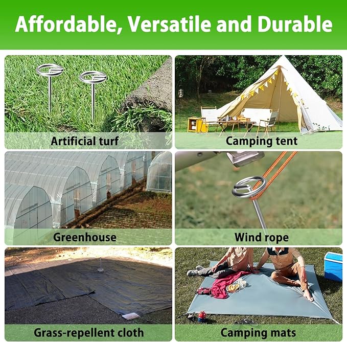 40 Pack Heavy Duty 8 Gauge Galvanized Landscape Fabric Pins, 6 Inch G-Shaped Round Top Weed Barrier Stakes for Garden, Erosion Control, Tent, Ground Cover (Silver)-CasaMuseHome