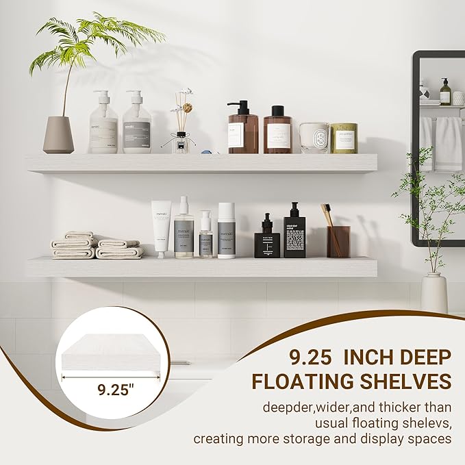 36 Inch Floating Shelves, 36"x9.25"x1.5" Inch Deep Floating Shelves for Wall, Wooden Shelves for Bathroom, Bedroom, Living Room, Cream White Oak-CasaMuseHome