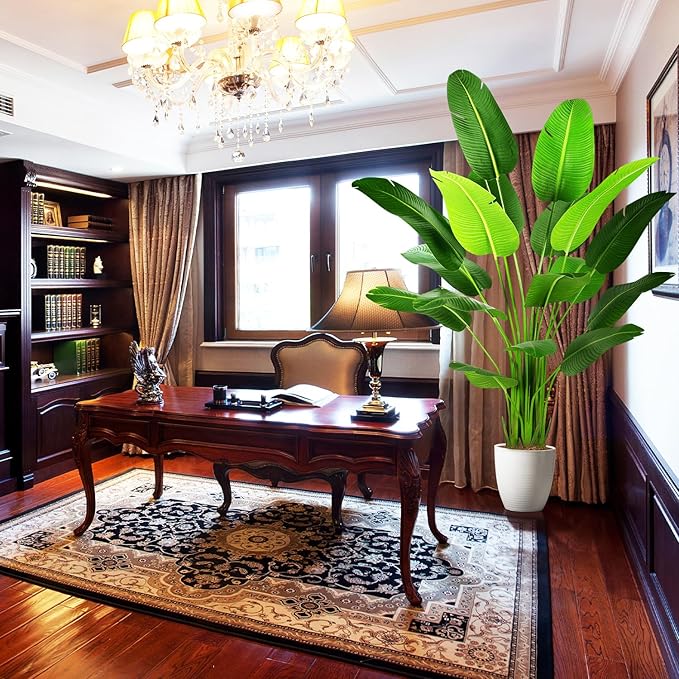 7.2ft Artificial Silk Bird of Paradise Palm Tree (85in) with 17 Trunks Faux Tree and Plastic Nursery Pot, Fake Plant for Office House Farmhouse Living Room Home Decor (Indoor/Outdoor)-CasaMuseHome