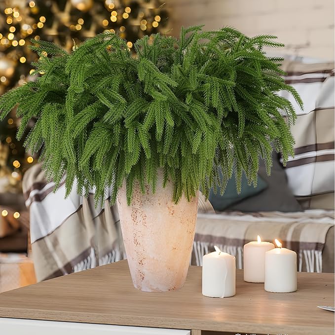 24 Pcs Artificial Norfolk Pine Branches, Faux Norfolk Pine Stems DIY Crafts Faux Christmas Norfolk Pine Branches for Xmas Indoor Outdoor Home Decor (24)-CasaMuseHome