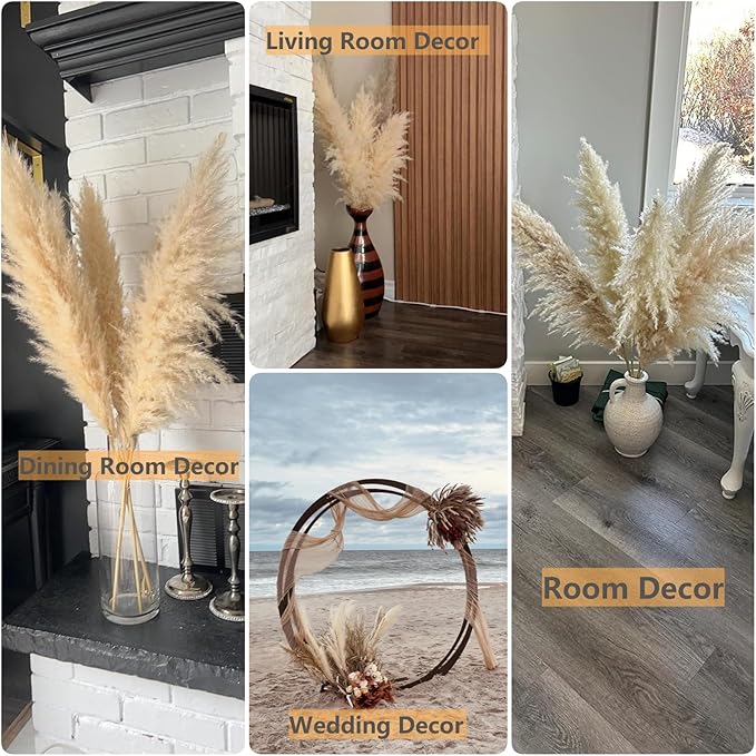 10 PCS 40" Tall Pampas Grass Stems in Natural Beige, Add a Boho Touch to Your Space—Pompas Grass Ideal for Floral Arrangements, Floor Vases, Weddings, and Creating a Bohemian Ambiance at Home.-CasaMuseHome