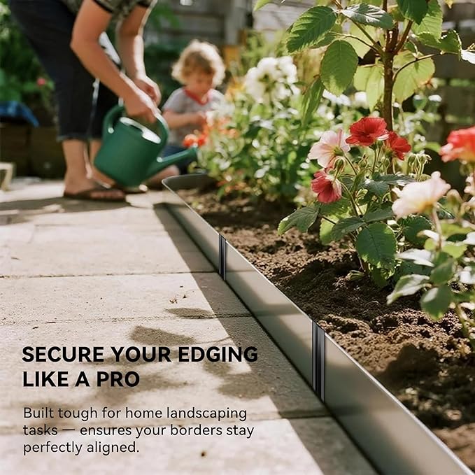 12Inch Metal Landscape Edging Stakes, 13Pcs Galvanized Steel Garden Stakes Top Curved Corrugated Landscaping Anchoring Spikes for Yard, Black-CasaMuseHome