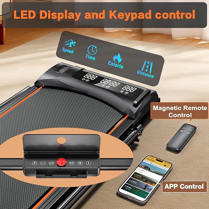 7.8MPH Incline Treadmill for Home, Walking Pad with Handle Bar, Under Desk Compact Treadmill with 350 Lbs Capacity, LED Display & APP, Remote Control, 3.0HP-CasaMuseHome