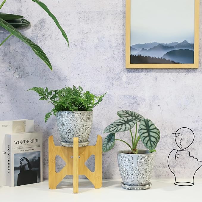 6 Inch Ceramic Planter Pots with Drainage Hole and Saucers for Indoor Plants, Garden Pots for Succulent, Orchid, and Flower - Set of 2-CasaMuseHome