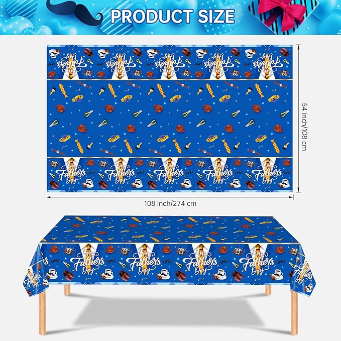 2 Pack Fathers Day Tablecloth - Happy Father's Day Table Cloth, Plastic Disposable Rectangle Blue Father Day Table Cover for Fathers Day Decorations Party Decor Supplies Favors,108 x 54 Inch-CasaMuseHome