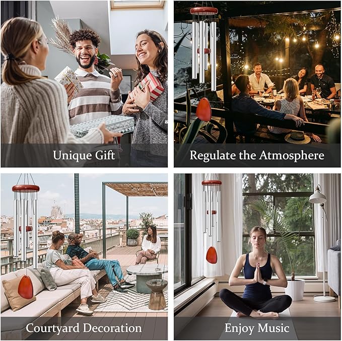 28" Wind Chime for Mothers Day, Decorative Wind Chimes for Outside, Memorial Windchimes Remembrance Gift for Women Mom Grandma, Metal Wind Chimes Outdoor Decor for Garden Patio Zen(Silver)-CasaMuseHome