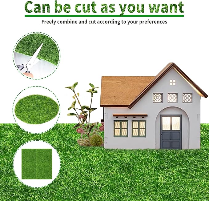 4 Packs 6 X 6 Inch Fake Grass Decor for Crafts, Artificial Grass for Dollhouse Miniature Ornament Projects, Model Turf Grass for DIY Fairy Garden Accessories and Decor Kit-CasaMuseHome