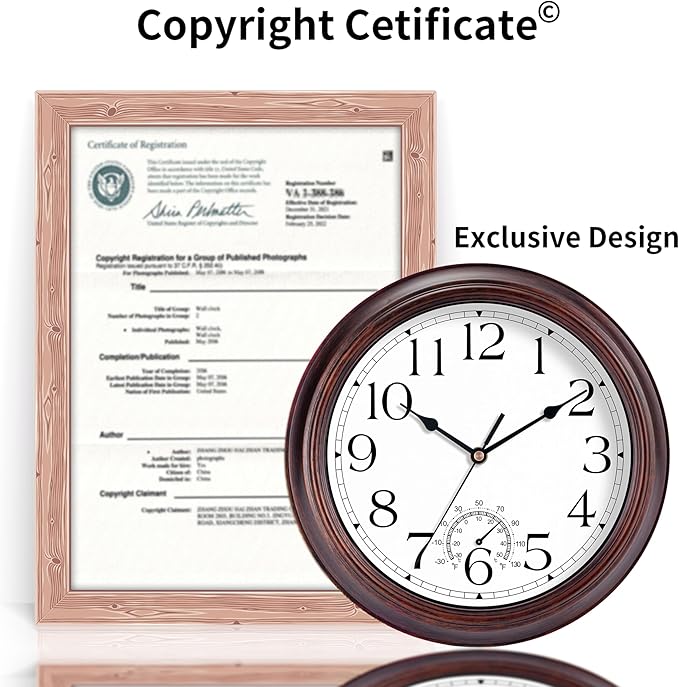 10 Inch Outdoor Wall Clock with Thermometers, Vintage Silent Wall Clocks Battery Operated, Retro Non-Ticking Clock Decorative for Living Room, Patio, Kitchen, Office, Bathroom, Bedroom(Bronze)-CasaMuseHome