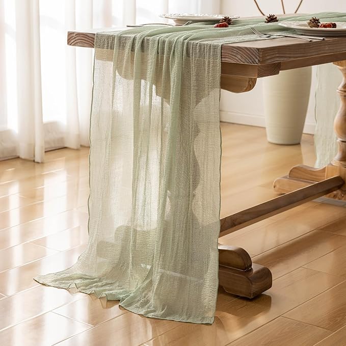 6pcs Cheesecloth Table Runner Sage Green Gauze 120 Inch 10 FT Rustic Boho Cheese Cloth Runner for Wedding Baby Shower Bridal Shower Party Long Sheer Centerpiece Home Decoration-CasaMuseHome