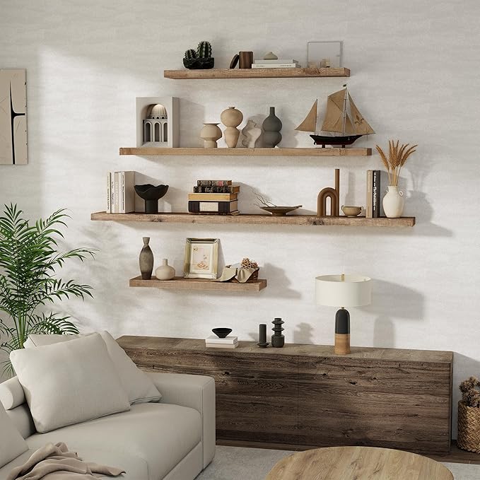 72 inch Floating Shelves for Wall, 8" Deep Rustic Reclaimed Barnwood Shelves, Floating Shelf Wall Hanging Shelves with Invisible Heavy-Duty Metal Bracket | Wall Mounted | Farmhouse Style, 1PC,Natural-CasaMuseHome