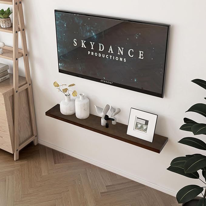 48 Inch Fireplace Mantel - 8 Inch Deep Rustic Premium Solid Pine Wood Floating Shelf - Farmhouse Wall Mounted Display Shelf - Heavy-Duty Metal Bracket - 48"W x 8"D - Set of 1 - American Walnut Color-CasaMuseHome