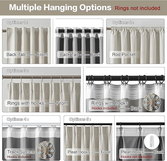 2 PCs Extra Wide Linen Blackout Curtains 108 Inches Long,Back Tab Pleaetd Drapes with Hooks Track System Curtain Panels for Large Windows Patio Sliding Door Living Room 70 x 108 Natural Birch-CasaMuseHome