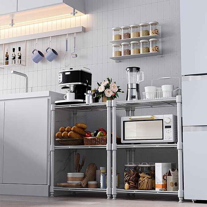 450 lbs Wire Storage Shelving 3-Tier Utility Shelving Unit Steel Organizer Wire Rack for Home,Kitchen,Office,White (11.8" D x 17.7" W x 26.4" H)-CasaMuseHome