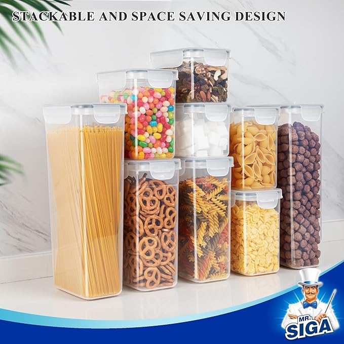 MR.SIGA 12 Pack Airtight Food Storage Container Set, BPA Free Kitchen Pantry Organization, Kitchen Canisters for Cereal, Spaghetti, includes 16 Reusable Sticker Labels-CasaMuseHome